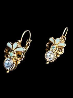Vintage Pierced Earrings Light Blue Enamel and Rhinestones *read*